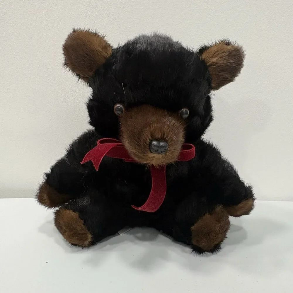 Vintage Black Mink Teddy Bear Rare Bear Genuine Fur Stuffed Plush Toy Hong Kong